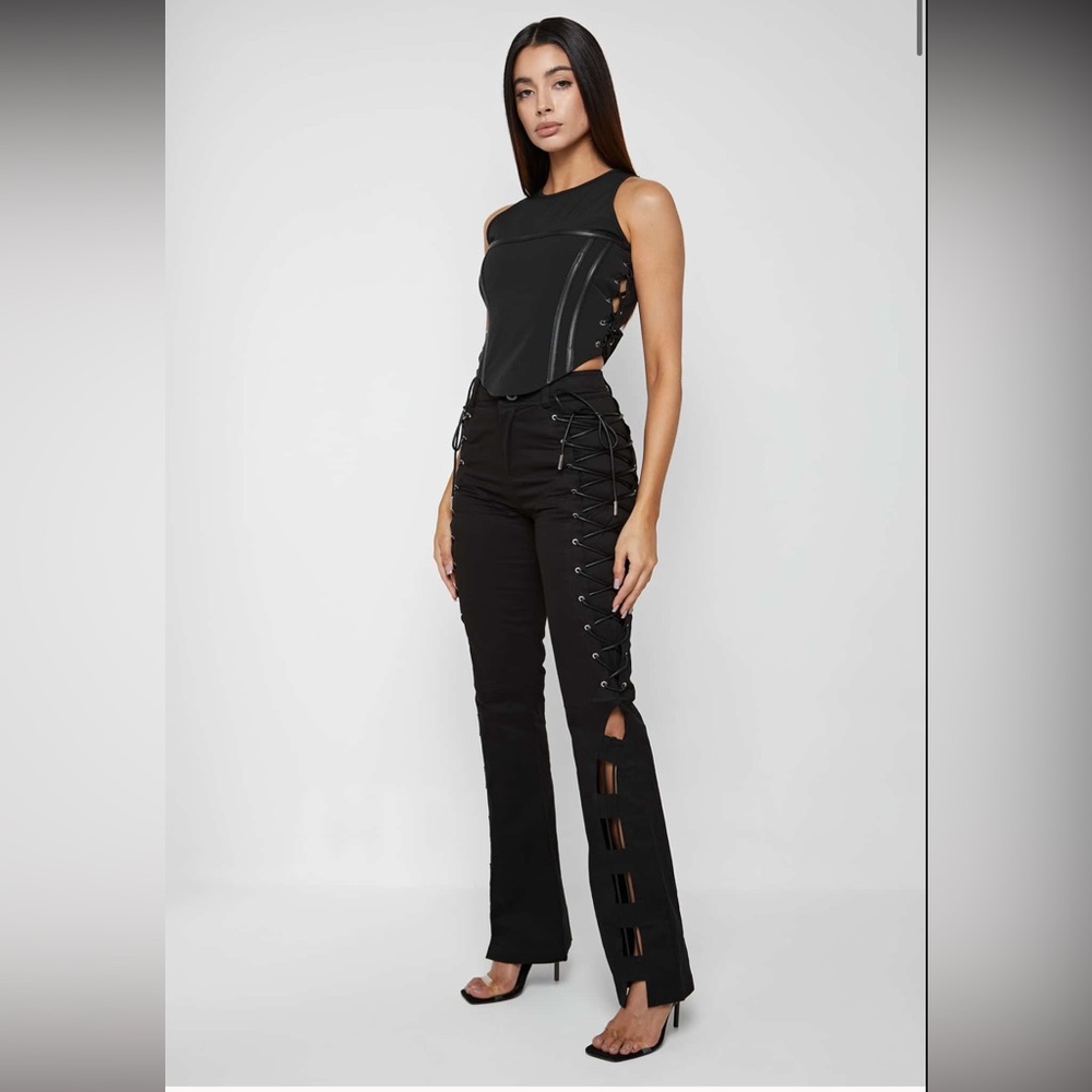Lace Up Trousers and Top - Black